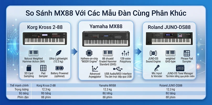 So Sánh MX88 Với Các Mẫu Đàn Cùng Phân Khúc